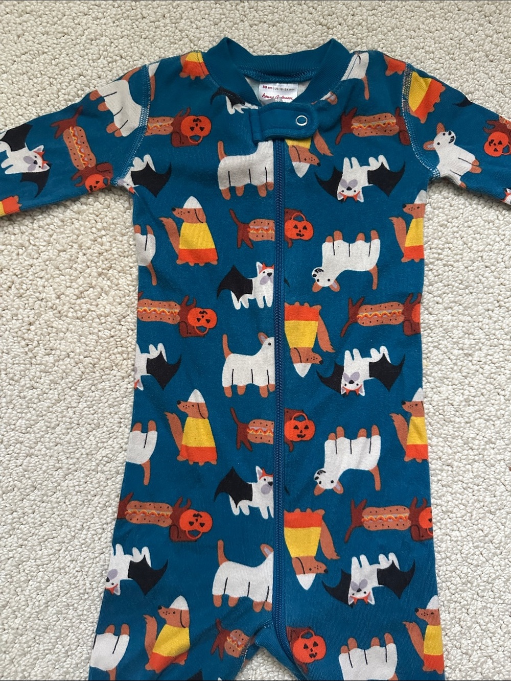 Blue Halloween Dog Print Kids One-Piece